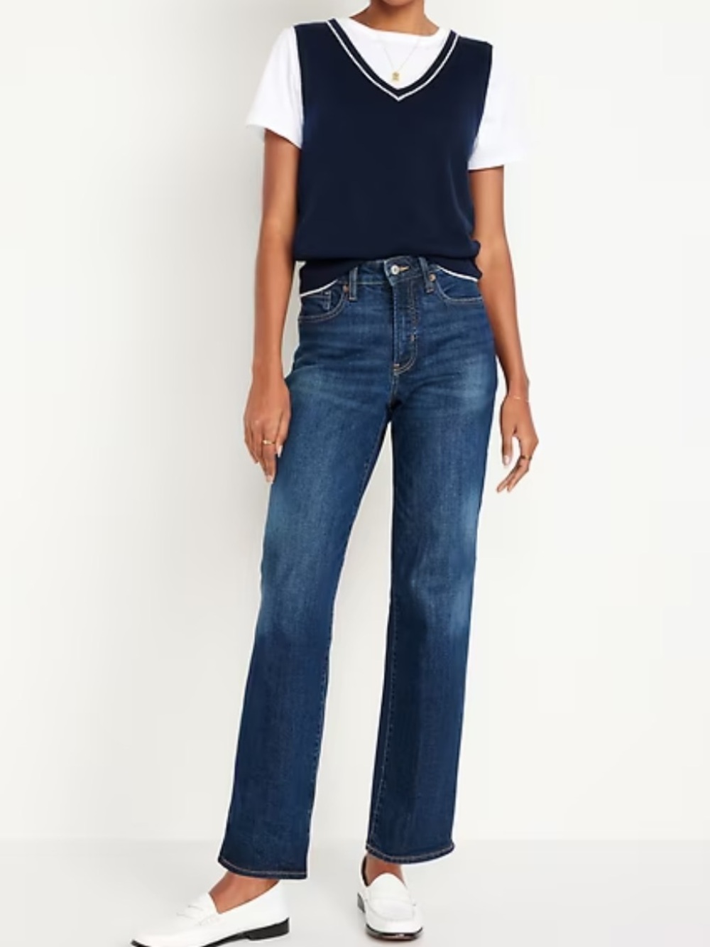 Old Navy Women's High-Waisted OG Loose Jeans Dark Wash Stretch Sz 8